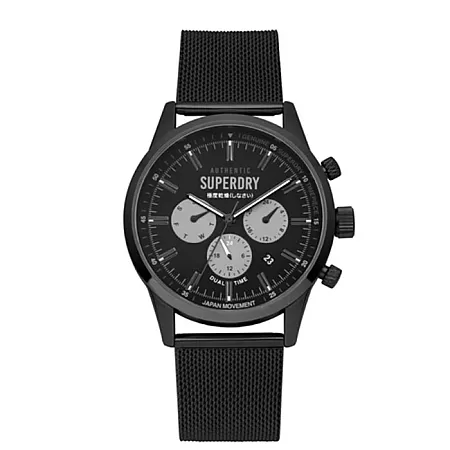 ΡΟΛΟΙ SUPERDRY SYG256BBM  SUPERDRY Mens Dual Time Black Stainless Steel Bracelet