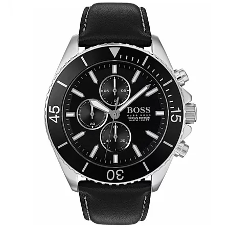 ΡΟΛΟΙ HUGO BOSS  1513697 BOSS Ocean Edition Chronograph Black Leather Strap