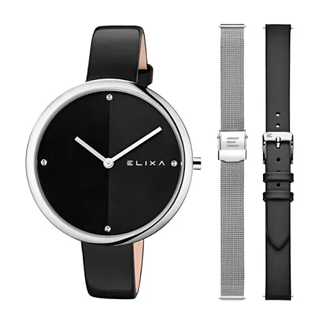 ΡΟΛΟΙ ELIXA E106-L618-K1 ELIXA Beauty Crystals Black Leather Strap Gift Set