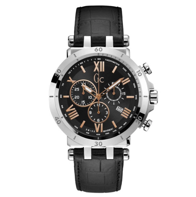 ΡΟΛΟΙ GUESS COLLECTION  Y44002G2  GUESS Collection Insider Chronograph Black Leather Strap