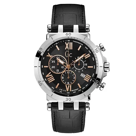 ΡΟΛΟΙ GUESS COLLECTION  Y44002G2  GUESS Collection Insider Chronograph Black Leather Strap
