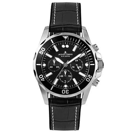 Ρολόι Jacques LEMANS 1-2091A Jacques LEMANS Liverpool Chronograph Black Leather Strap