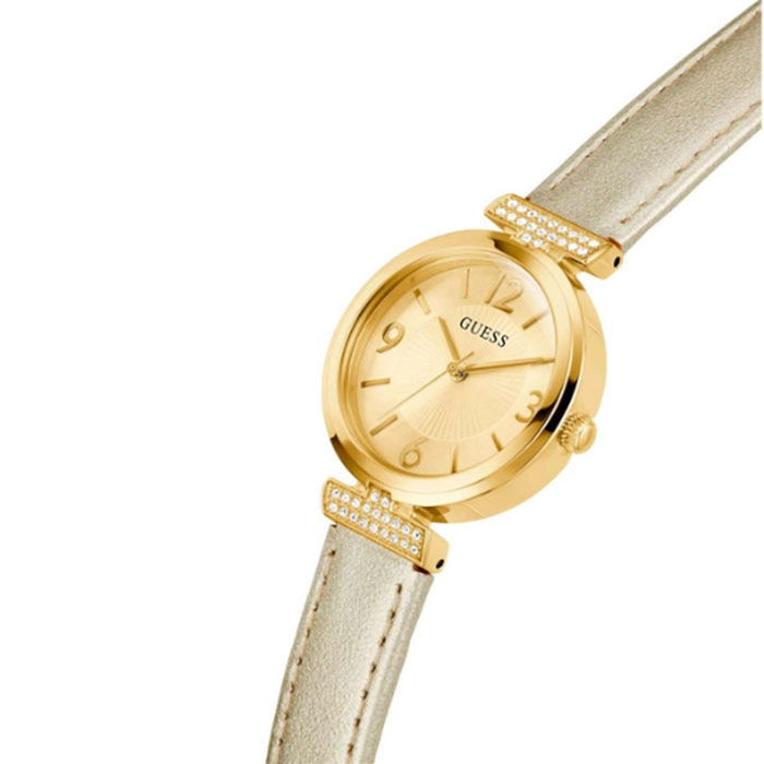 ΡΟΛΟΙ GUESS GW0614L2 GUESS Array Crystals Gold Leather Strap