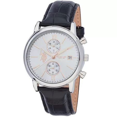 ΡΟΛΟΙ U.S. POLO USP7136WH U.S.POLO Harrison Black Leather Strap