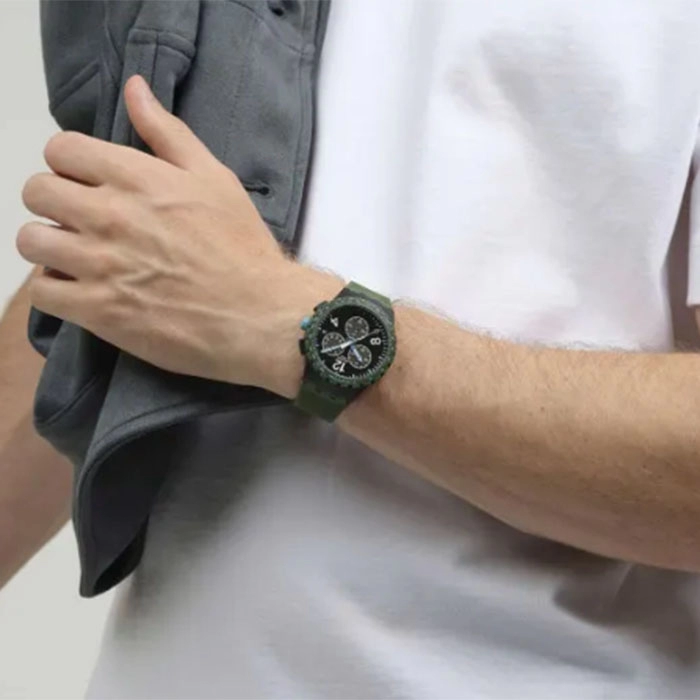 ΡΟΛΟΙ SWATCH  SUSB421 SWATCH Essentials Olive Rush Chronograph Green Silicone Strap