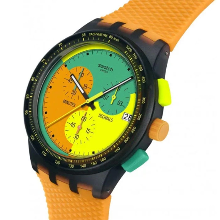 ΡΟΛΟΙ SWATCH   SUSB422 SWATCH Neon Signal Flag Chronograph Orange Silicone Strap