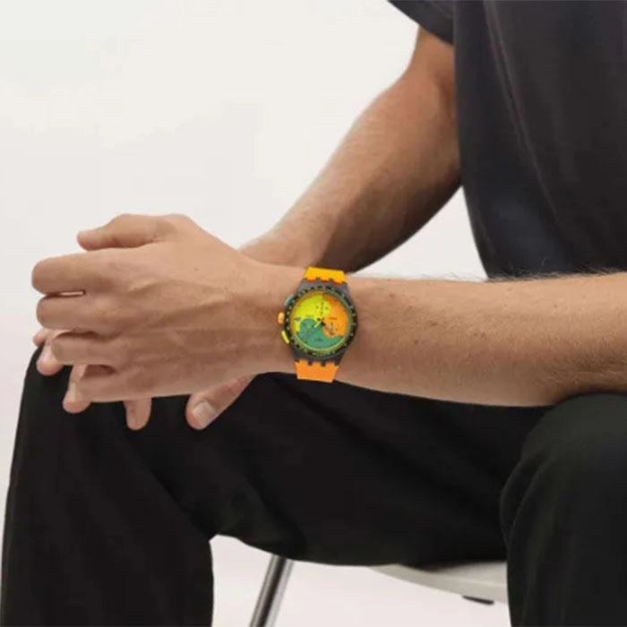 ΡΟΛΟΙ SWATCH   SUSB422 SWATCH Neon Signal Flag Chronograph Orange Silicone Strap