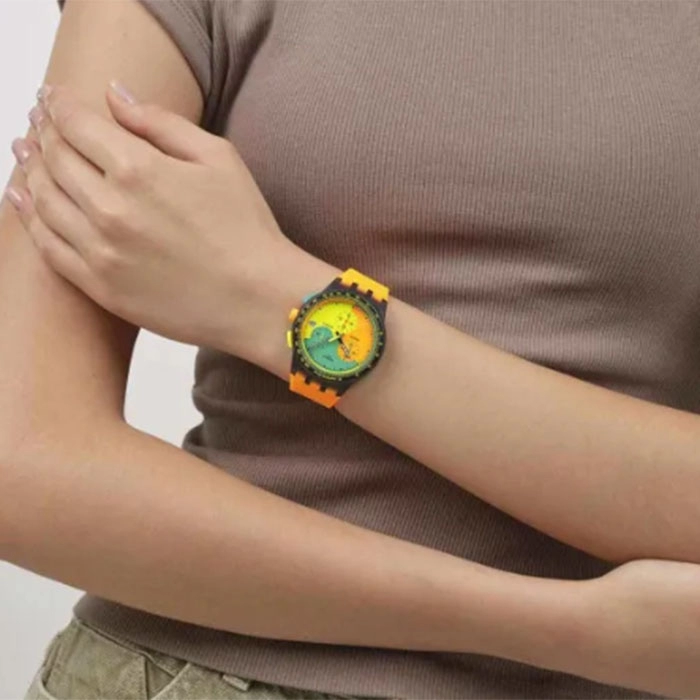 ΡΟΛΟΙ SWATCH   SUSB422 SWATCH Neon Signal Flag Chronograph Orange Silicone Strap