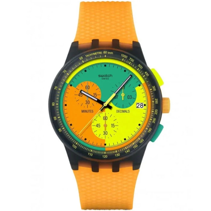ΡΟΛΟΙ SWATCH   SUSB422 SWATCH Neon Signal Flag Chronograph Orange Silicone Strap
