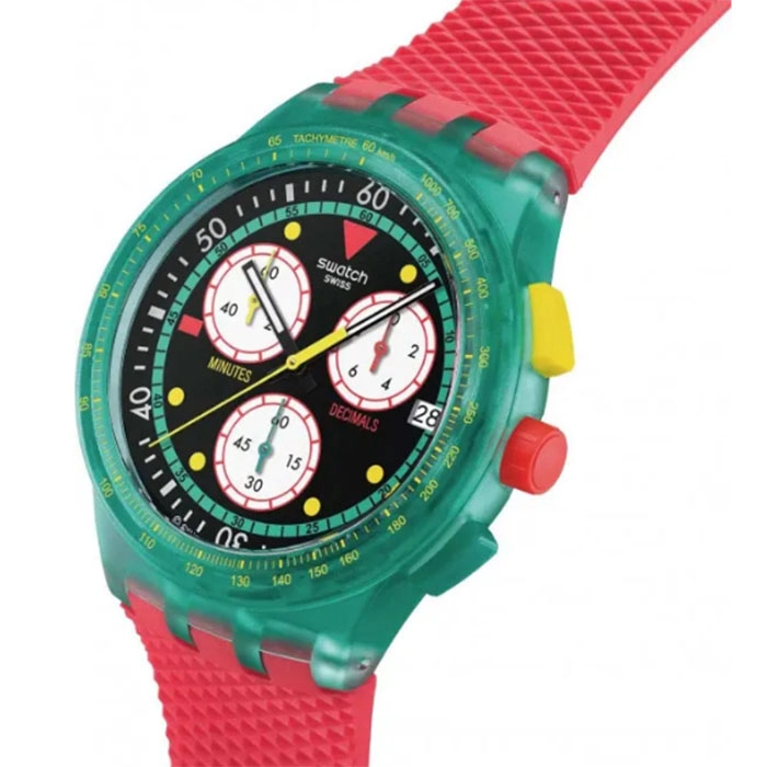 ΡΟΛΟΙ SWATCH   SUSG409 SWATCH Neon Emerald Chronograph Red Silicone Strap