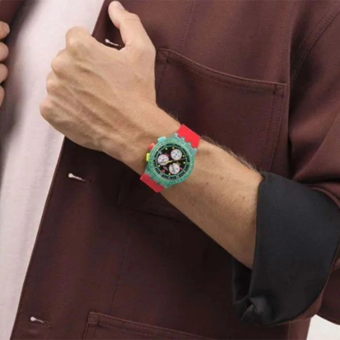 ΡΟΛΟΙ SWATCH   SUSG409 SWATCH Neon Emerald Chronograph Red Silicone Strap