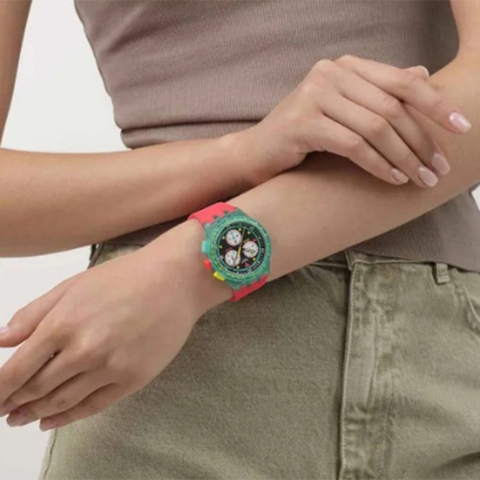 ΡΟΛΟΙ SWATCH   SUSG409 SWATCH Neon Emerald Chronograph Red Silicone Strap