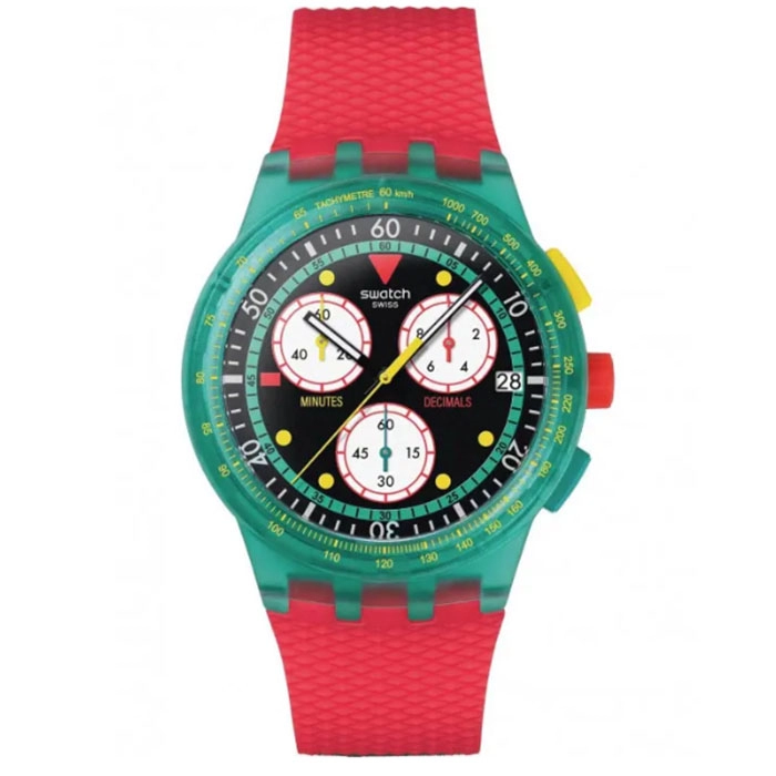 ΡΟΛΟΙ SWATCH   SUSG409 SWATCH Neon Emerald Chronograph Red Silicone Strap