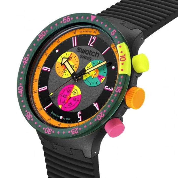 ΡΟΛΟΙ SWATCH   SB02B104 SWATCH Neon Seppia Chronograph Black Silicone Strap