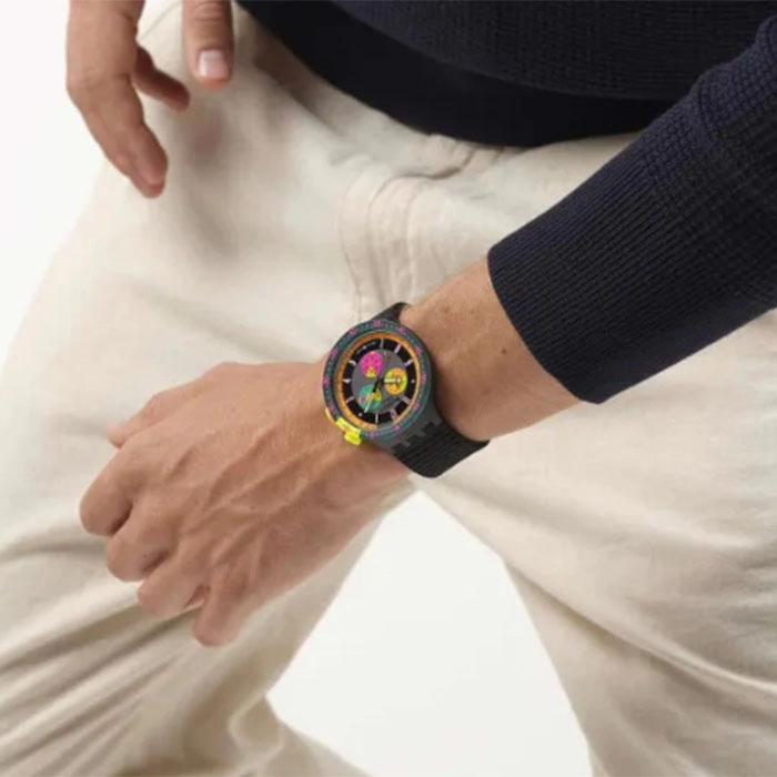 ΡΟΛΟΙ SWATCH   SB02B104 SWATCH Neon Seppia Chronograph Black Silicone Strap