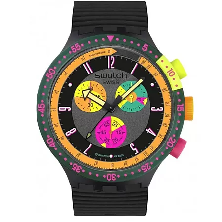 ΡΟΛΟΙ SWATCH   SB02B104 SWATCH Neon Seppia Chronograph Black Silicone Strap
