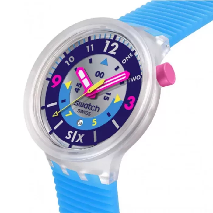 ΡΟΛΟΙ SWATCH   SB01K400 SWATCH Neon Hielo Blue Silicone Strap