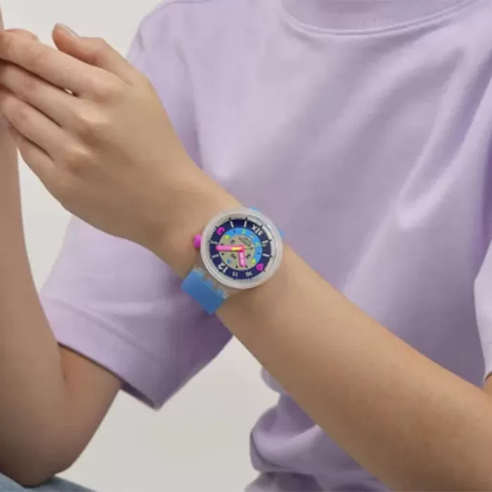 ΡΟΛΟΙ SWATCH   SB01K400 SWATCH Neon Hielo Blue Silicone Strap