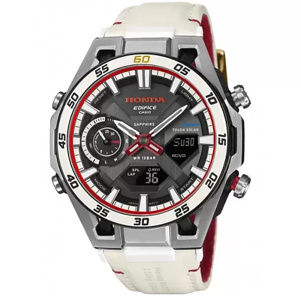 ΡΟΛΟΙ CASIO  ECB-2300HR-1AER CASIO Edifice Solar Dual Time Chronograph White Leather Strap