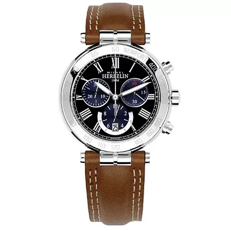 ΡΟΛΟΙ MICHEL HERBELIN MH37654-AP04GO MICHEL HERBELIN Newport Classic Chrono Brown Leather Strap