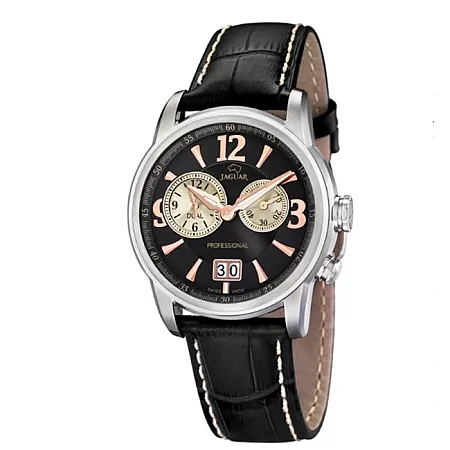Ρολόι JAGUAR  J619/4 JAGUAR Dual Time Chronograph Black Leather Strap